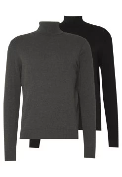 Pier One 2 Pack - Basic Turtleneck - Jumper - Black/Mottled Dark Grey