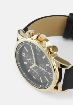 Pier One Unisex - Chronograph Watch - Black/Gold-Coloured -Pier One eec72deb7b2740719a136e412abc57b2